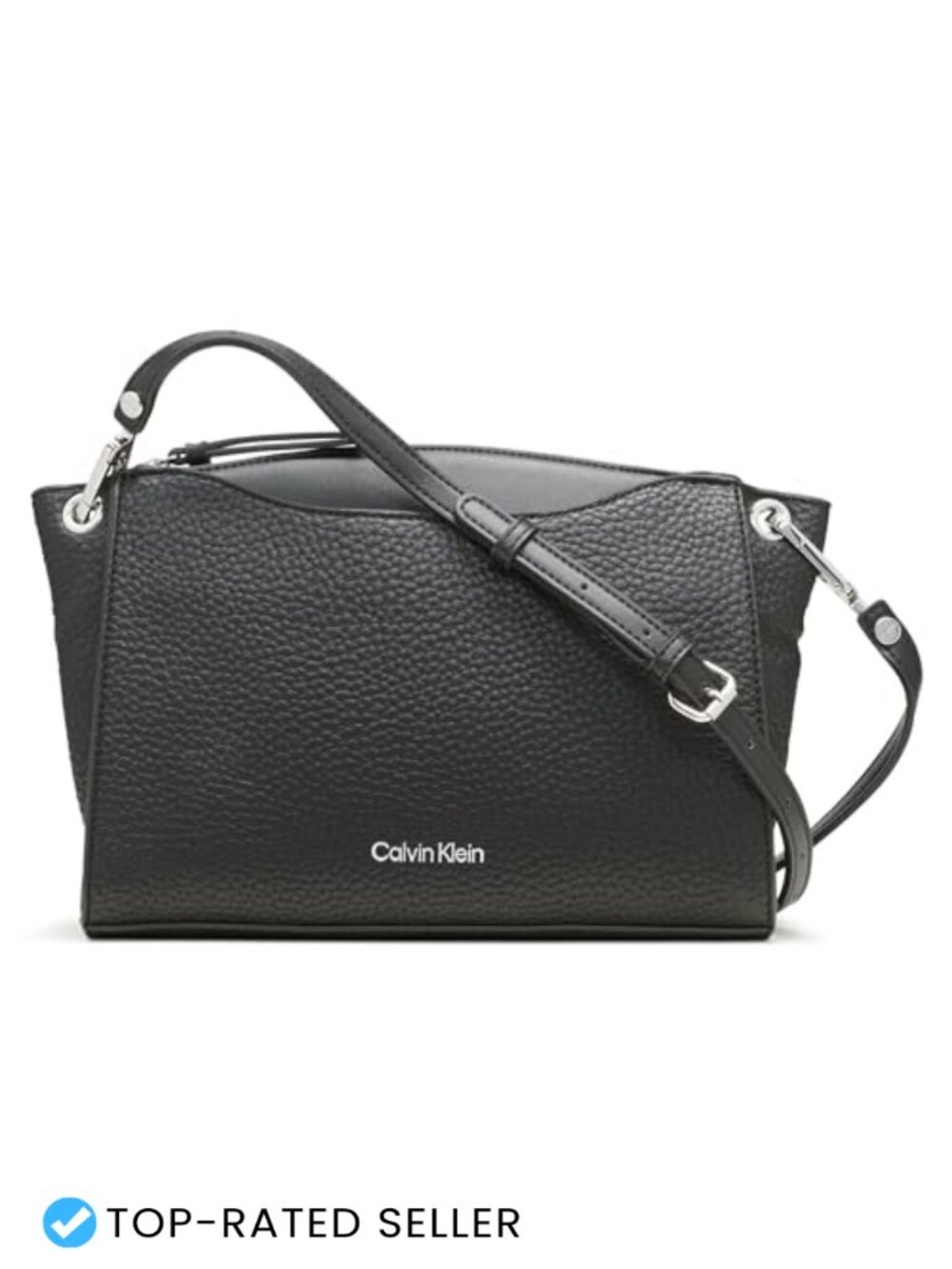 Calvin Klein Vegan Leather Top Zip Crossbody Handbag Adjustable Strap